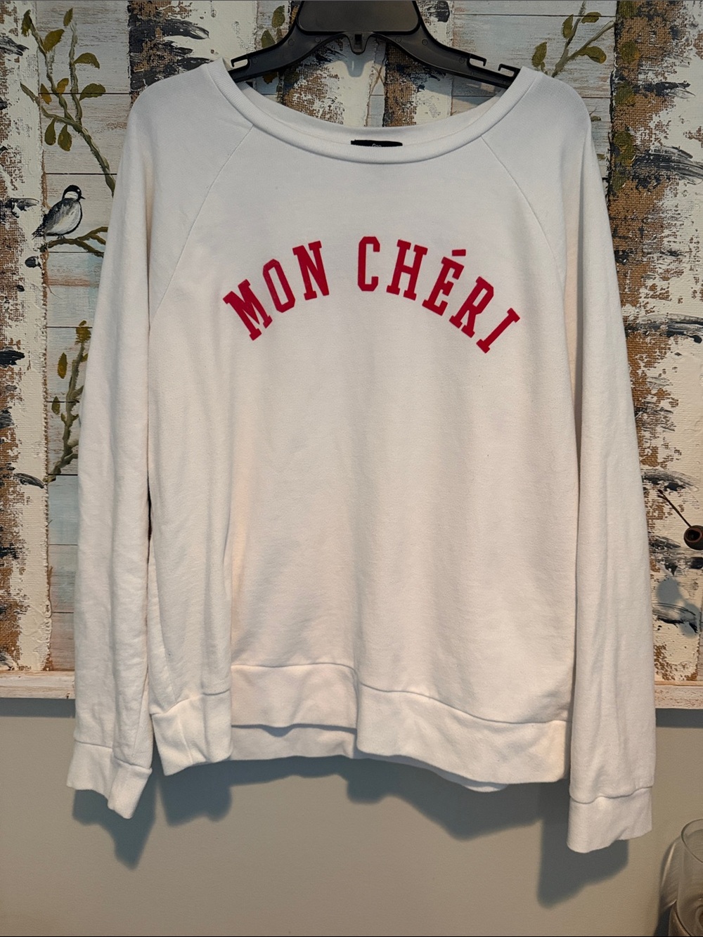 Gap Mon Chéri French Script Sweatshirt - White with Red Lettering